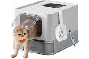 Feandrea Hidden Cat Litter Box, Cat Litter Tray with Hood, Slide-Out Tray, Scoop, Brush, Spacious for Large Cats, Max. Load 15 kg, Anti-Tracking, Anti-Leaking, Light Grey and Dove Grey PPT001GD03