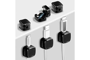 LLOUSSAK 6 supporti magnetici per cavi da scrivania, autoadesivo, per la gestione dei cavi, per scrivania, comodino, vari cavi di ricarica (nero)