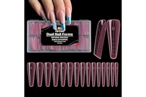EBANKU 150 PCS Unghie Finte Nail System Dual Nail Form, Riutilizzabili Nail Dual Form Kit Rosa Stiletto Mandorla Nail Form Acrilico Tips Unghie con Scala Graduata per Unghie Strumenti, 15 misure