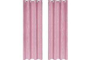 Deconovo Lot de 2 Rideaux Occultants Isolant Thermique Anti Froid Argenté Rideaux Motif Géométrique à Oeillets pour Chambre 132x183cm Rose