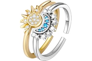 BERRY ONLY Anello Sole e Luna Set Anelli Donna Argento 925, Anelli Sole e Luna Anello Sole Oro Anello Luna Argento Anelli Coppia, Anello Donna Anello Set Gioielli Donna Regalo Donna per Festa Della Mamma