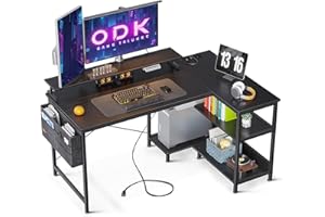 ODK Scrivania Angolare Reversibile, 120x80cm Scrivania Gaming a L con Porta di Ricarica USB e Presa di Corrente, Tavolo a L per Casa Ufficio, Nero