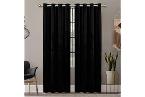 Oxford Homeware Black Blackout Curtains 90x90 for Bedroom – Crushed Velvet Eyelet Curtains Thermal Insulated + 2 Tie Backs (228cm x 228cm)