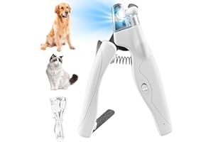 GOMETY Profi LED Hunde & Katzen Nagelknipser: Ergonomischer Griff, Sicherheitsverriegelung, für Mittlere & Kleine Haustiere (Transparent/Silber)
