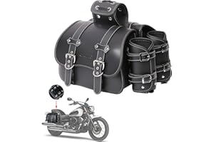 QJBOMTO High-Density Leather Motorcycle Saddlebags- Throw Over Saddle Bags,Panniers Side Bags with Cup Holder,Harley Sportster Waterproof, Side Tool Bag,Storage Tool Bag for Motorbike,Universal,1 Pair,M,Black