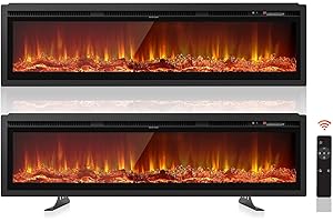 Nordivale 50"/127cm Recessed Electric Fireplace, Wall Mounted/Freestanding Media Wall Fireplace 750/1500W with Remote & Touch Buttons Controlled, 12 LED Color Electric Log Burner, Overheat Protection
