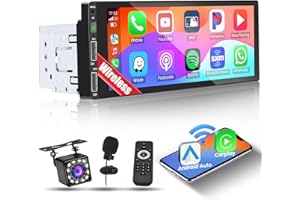 Inefala 1 Din Samochodowy zestaw stereo Bluetooth z bezprzewodowym Carplay Android Auto 6,9-calowy ekran dotykowy Samochodowy zestaw stereo obsługuje zestaw głośnomówiący Bluetooth/Mirror Link