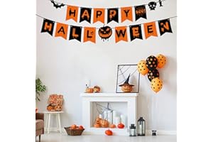 CHINS Happy Halloween Banner Decorations, Pumpkin Halloween Bunting Hanging Banner Outdoor Indoor for Halloween Decor Home Office Party Favor Decor Supplies All Hallows' Day