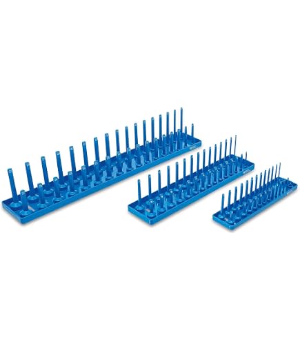 BGS Aufsteckschienen-Set Für Steckschlüssel – Mit 80 Clips Für 1/4", 3/8" & 1/2" Einsätze | 4 Schienen + Halteplatte