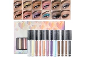 HOPHAT 12 farbiges flüssiges Lidschatten Set Metallic Lidschatten Smokey wasserdichtes schnell trocknendes Liquid Lidschatten Makeup Set Geschenk für Frauen