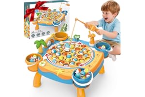 JONEG Toys for 3+ Year Old Boys Girls: Magnetic Fishing Game for Kids, Gifts for 2 3 4 5 Year Old Toddlers Christmas Birthday Presents, Montessori Educational Learning Electric Fishing Toy (Blue)