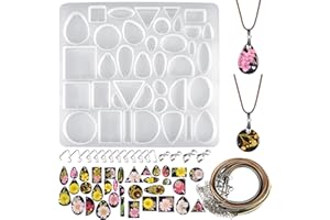 GUOYIHUA Silikonformen Schmuck Set, Anhänger Epoxidharz Gießform, 48 Mulden, Anhänger Lanyard und Anhänger Clip, Resin Silikonform für Anhänger Halskette Schmuck DIY Kunst Machen Dekoration