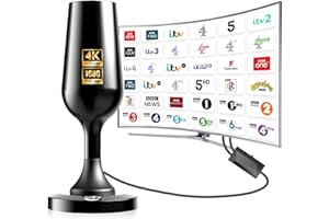 DGUPSP TV Aerial, Freeview Indoor TV Aerial with 560+ Miles Range 360° Reception, TV Antenna Indoor with Signal Booster & Magnetic Support Base, Support 4K 1080P VHF/UHF/DAB Radio and All TV