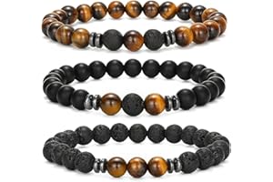 MengPa Mens Beaded Bracelets Matte Lava Rock Volcanic Stone Beads for Women Stretch Bracelet Fashion Jewelry