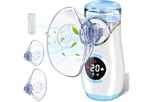 BIAOQINBO Inhalationsgerät mit Digitaler Anzeige, Inhaliergeräte für Erwachsene und Kinder, Inhalator Inhaliergerät Vernebler mit Gesichtsmaske & Mundstück, Ultraleicht Klein, Leicht zu Tragen (Blau)