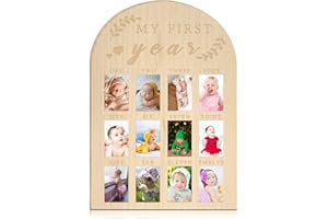 HONGPAR My First Year Photo Display Wood Board Baby's First Year Photo Frame Milestone Board 12 Months Baby Picture Frame Boy Girl 1st Birthday Nursery Decor Baby Keepsake Gift for Mom
