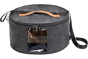 Ohiyoo Round Hat Storage Box with Lid, 16 x 8 Inch Foldable Box for On the Go, Hat Box Travel Hat Box for Men & Women, Stuffed Toy Storage Container with Lid (Dark Grey)