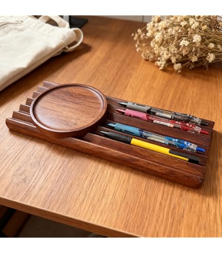 Yamazaki TOSCA Porte-Stylos Blanc - Acier Et Bois, 12 X 8.5 X 14.5 Cm - Organisateur Bureau Élégant