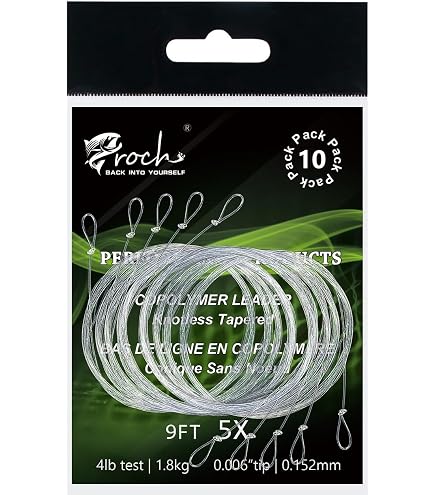 Leader Pêche Mouche évasé Lot De 6 Bas De Ligne Pêche à La Mouche - Taille 4X - 2,7kg Résistance - 2,7m Leaders évasés 4X
