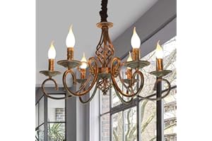 AHQX Lampe Suspension Rustique Lustre Vintage Rural Bar En Fer Rouille Art Plafonnier Bougie Lampe Suspendue Rétro Plafonnier Salon Lampe Suspendue Antique Lampe Industrielle Droplight Abat-Jour,Rost