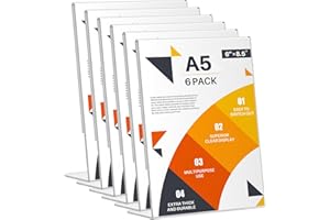 WenYa Lot de 6 supports de panneau A5 en acrylique transparent en forme de L pour affiche, brochure, menu, bureau, magasin, restaurant, hôtel, école