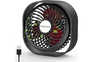 ORROKER Ventilatore USB, Piccolo Ventilatore da Tavolo con Forte Flusso D'aria, 3 Velocità, Silenzioso e Portatile, Mini Ventilatore per Ufficio, Tavolo, Casa, Tenda, Viaggio e Camera da Letto (Nero)