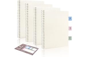 NSWAYY 4 Pezzi Quaderni a Spirale A5 con 60 Etichette Indice, Blocco Note a Quadretti e Dotted Notebook con Copertura trasparente, 100 Pagine / 50 Fogli Taccuino Appunti per Diario Viaggio Ufficio Scuola