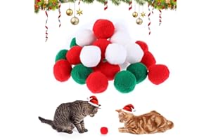 Amaxiu Palline di Natale per Gatti, Palline interattive per Gatti con Pom Pom Palla per Gattini Verde Rossa Palla per Gatti Morbida e Silenziosa 1 in Piccola Palla Giocattolo di Natale (30 Pezzi)