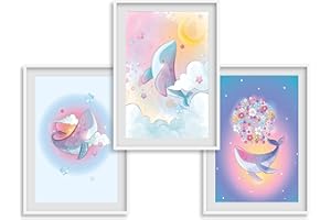 CRÉATION AFFICHES IMAGINE IMAGINE affiche-Affiche décorative chambre d’enfant A4 – Poster Images Sans cadre – Décoration chambre de bébé fille ou garçon – décoratifs muraux - Thème Baleine Magique (A4 (21x29,7cm))