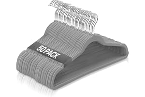 Ediesi, Cintres en Velours, Antidérapants, Durables, Crochet à 360º, Peu encombrants pour Chemises, Vestes et Robes, Porte-Accessoires (50 unités, Gris sans Porte Cravate)