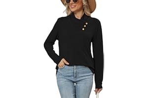 Famulily Tunic Sweatshirts for Women Long Sleeve Cowl Neck Jumpers with Buttons Soft Loose Fitted Pullover Shirt Tops