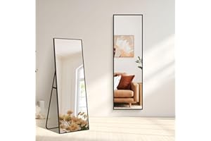 NIMURY Espejo de Pie 147 x 44 cm, Gran Espejo de Pared Rectangular con Marco de Aluminio Negro, Espejo de Cuerpo Entero para Baño, Dormitorio, Entrada y Pasillo