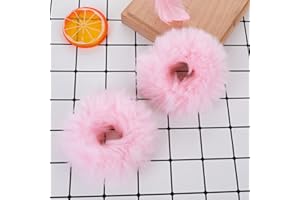 LUSOFIE 2 Stücke Haargummi Scrunchie Rosa Pom Pom Stirnbänder Plüsch Kratzbänder Faux Kaninchen Haar Blase Elastische Baby Scrunchies Pferdeschwanz Haarschmuck Mädchen Rosa Haargummis