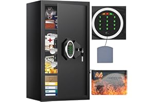 MEJASG Large Home Safe Box Fireproof Waterproof with A4 Fireproof Bag and Backlit Keypad, 70.5L Anti-theft Fireproof Safe with 3 Removable Shelves and Alarm Mode, Fire Safes for Money Jewelry A4 Document