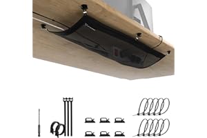 ULTIMATE SETUP Flexible under desk cable management tray - Under desk cable tidy - Desk wire organiser - Cable management net - Under desk tray - Wire management for desk