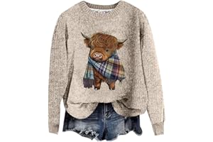 GENERIC Ladies Sweatshirts Without Hood UK,Ladies Knitted Pullover Sweatshirt Cow Prints Long Sleeve Sweater Casual Warm Fall Tunic Tops Fashion Clothes Oversize Going Out Holiday Vacation
