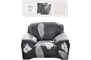 Lydevo Sofa Cover 1 Seater Stretch Sofa Cover Universal Sofa Slipcover 1 Piece Spandex Loveseat Couch Cover Washable Elastic Fabric Furniture Protector for with 2 Cushion Covers,Gray Feather