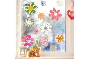 SINEKONG Naklejki okienne z motywem stokrotek, ochrona przed ptakami, łapacz słońca naklejka na okno, wiosna, kwiaty, folia na okno, wielokrotnego użytku, odblaskowa, ptaki, antykolizyjna, dekoracja okienna