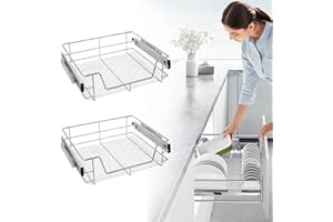 TRMLBE Juego de 2 Cajones Telescópicos 60cm Cajón Cocina Armario Organizador Armario Tirador Dormitorio Cajón Estante Cocina con Guías Carga Máx 20kg