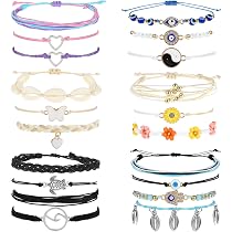 15 Cavigliere Braccialetti Estivi Surfista Fatte A Mano - Regolabili Impermeabili Bohémien In Corda Colorata - Donna E Uomo - 5