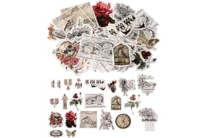 nuoshen 60 Pcs Vintage Ephemera Pack, Self-Adhesive Floral Style Paper Stickers for Card Stock Scrapbook Letters Notebook Card Making DIY (Vintage Stickers)