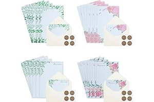 BBLIKE Writing Paper and Envelopes Set, 24 PCS Floral Writing Stationery Paper with 12 Seal Stickers and 12 Paper Envelopes, Classic Lined Invitation Letter Set for Writing, Birthday, Christmas (6 Sets)