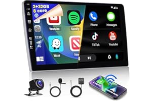 HIKITY Radio samochodowe z systemem Android 12, 8 rdzeni, 2 GB + 32 G, bezprzewodowe, Apple Carplay, Android Auto, ekran dotykowy o przekątnej 9 cali, radio samochodowe z DSP WiFi GPS Mirror Link FM/RDS,