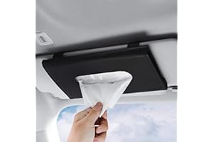 FLYEER Car Tissue Holder, Hanging Paper Towel Clip, PU Leather Car Visor Tissue Holder Black Car Napkin Box Holder