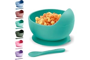 Xabono Baby Plates with Suction BPA Free Suction Plate Easy to Wash Suction Bowls for Baby and Silicone Baby Spoon Ejoyable Desing Baby Bowls First Food Baby Suction Plate Bowl (Mint) (SBBUK2022)