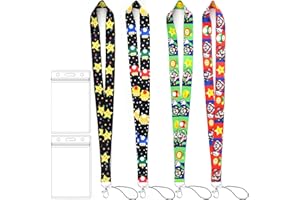 GTOTd Colorful Cartoon Kids Lanyard (4 Pack) with ID Badge Holder (2PCS) for Keys Wallet,Merchandise Keychain Video Game Party Supplies Gifts for Teens