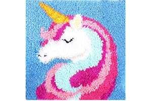 CRAFTSFABRICS Stickerei, Basteln, Einhorn-Knüpfhaken-Set, Teppich-Set mit Werkzeug, Erwachsene und Kinder, Anfänger, handgefertigtes Nadel-Häkelgarn, Kissen, Weihnachtsdekoration, Heimdekoration