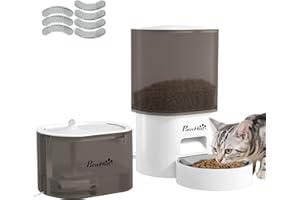 PawHut Distributeur croquettes pour Chat et Chien Automatique, 2,5L Fontaine d'eau et 3 L mangeoire de Nourriture d'alimentation automatiques avec minuterie programmable 10 Repas, Blanc