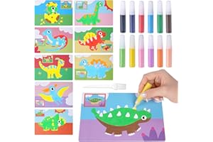 OSDUE Zestaw do malowania dinozaurów, 16 obrazów i 12 długopisów błyskowych, użyj piasku
