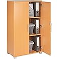 MMT Storage Cabinet Cupboard - 2 Door Lockable Filing Cabinet - Tall Beech Wood Storage Cupboard for Home, Office Documents, Files, Kitchen, Utility Pantry & Garage